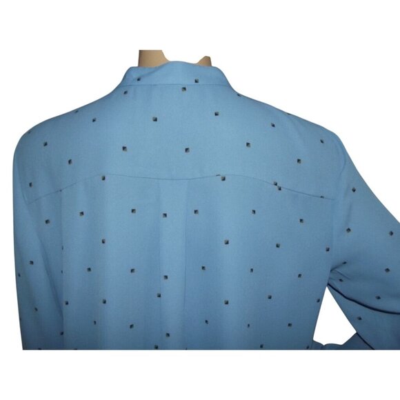 Ann Taylor Blouse Womens Size Medium blue Button-Down Shirt print ruffle pleated - Picture 10 of 11